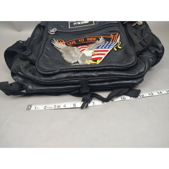 Leather Motorcycle Pack LIVE TO RIDE Buffalo Diamond Plate - Backpack 🔥 - Picture 5 of 13